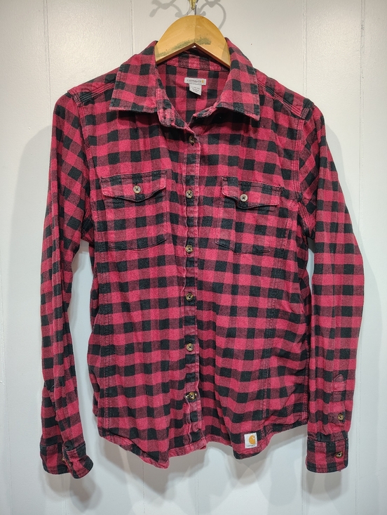 Carhartt Womens Flannel Shirt Large Red Black Plaid Buffalo Check Button Down - Picture 6 of 6